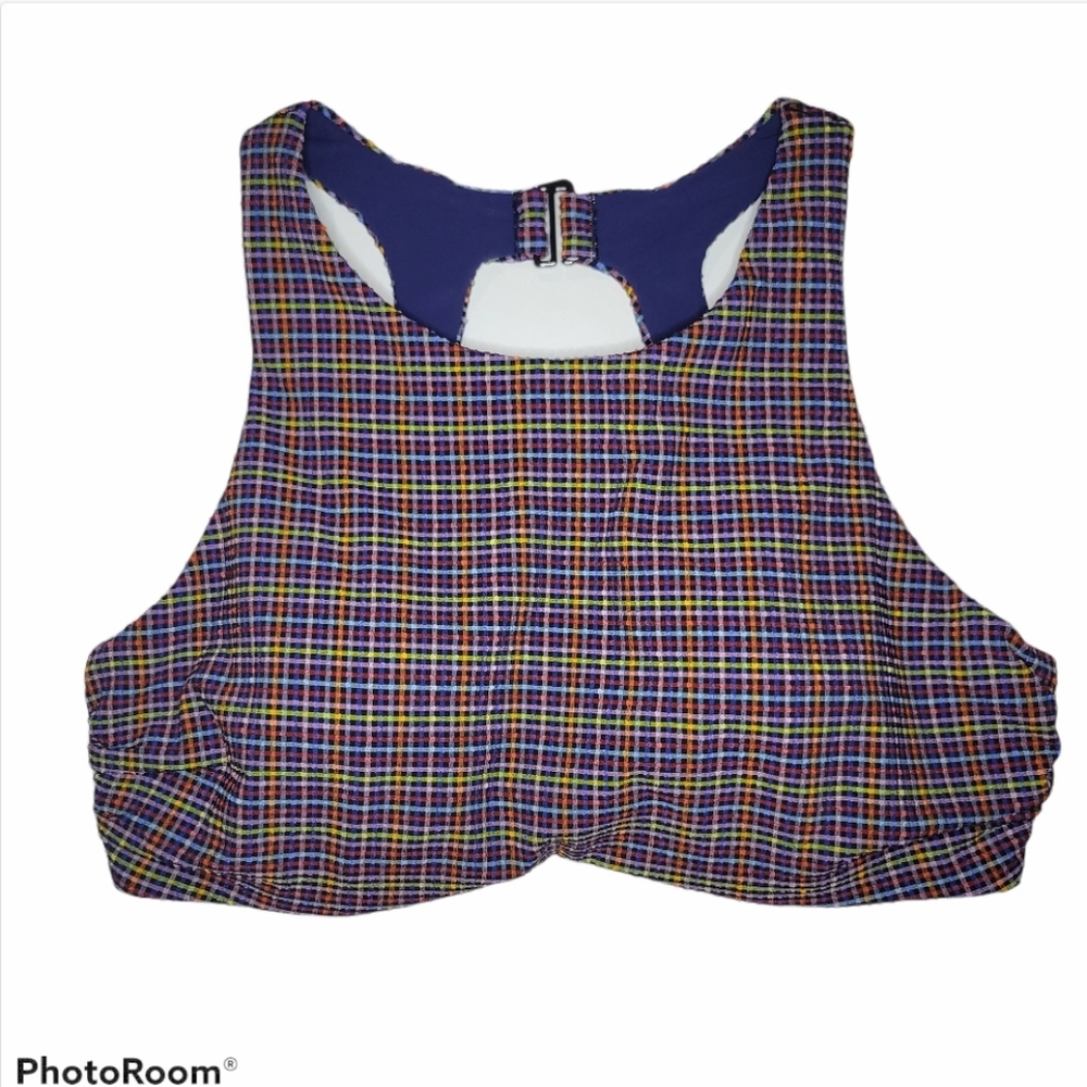 Athleta plaid multicolor bikini swim top 34B/C